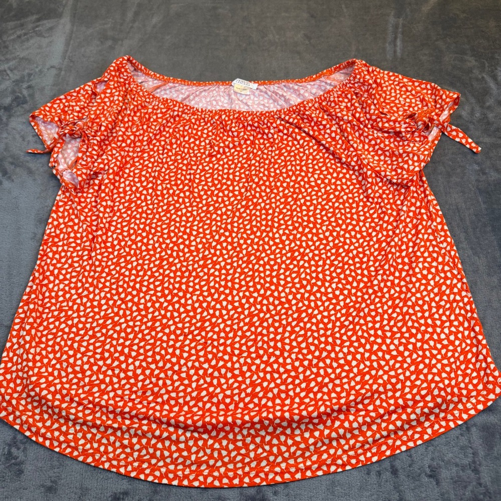 Venus Lascana Off Shoulder Blouse Womens Large Orange Floral Tie Sleeve